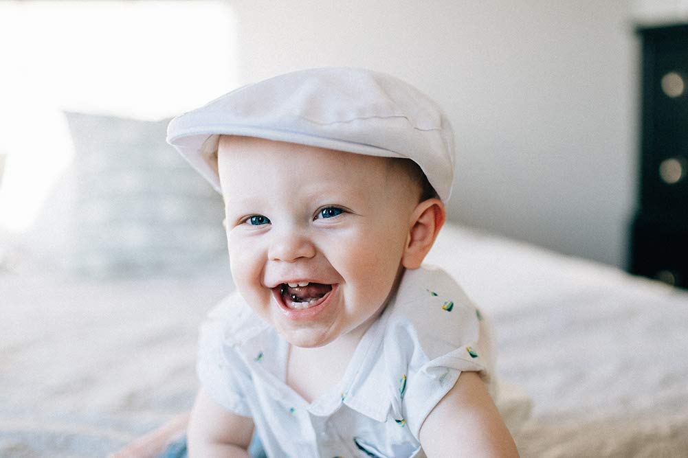 Born To Love Newborn Toddler White Baptism Scally Cap Baby Christening Hat Jeff Driver Cap Xs 12 To 18M, 48Cm