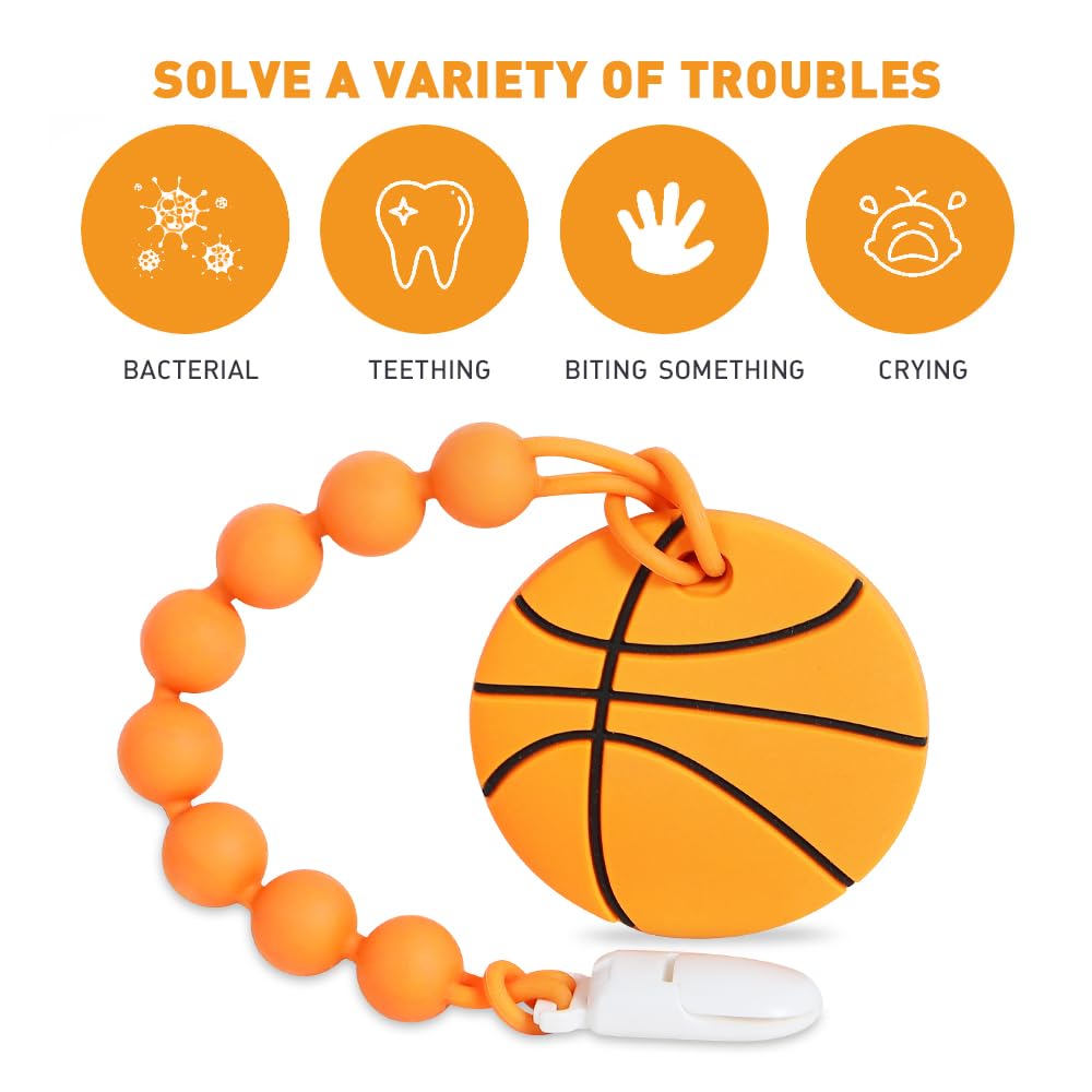 Baby Sports Ball Teething Toys,Food Grade Silicone Teether With One-Piece Pacifier Clip Holder,Shower Gift,Teething Pain Relief