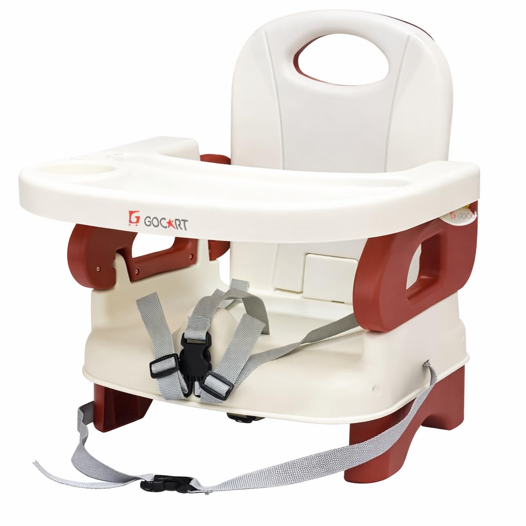 Gocart With G Logo Baby Booster Feeding Chair -Easy Travel Chair - With Safety Belt For Infants And Toddlers (Brown)