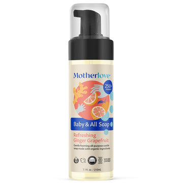 Motherlove Baby & All Soap (7.1 Oz) Gentle Foaming All-Purpose Castile Soap Made With Organic Ingredients - Refreshing Ginger Gr