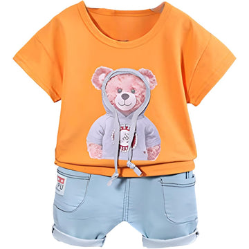 Googo Gaaga BoyS Cotton Teddy Printed TShirt With Shorts In Orange Color (1.5 Years)