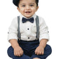 Uchchitha Designs Baby Boy Formal Outfit Set, Classic Suspenders With Bow Tie, Newsboy Cap, Special Occasion Wear (White, 56 Ye