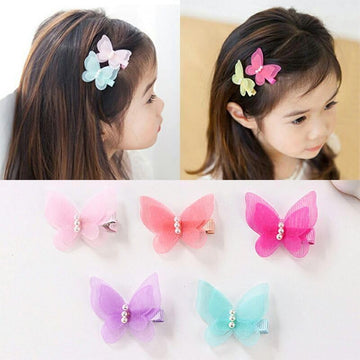 Chiffon Butterfly Hair Clips for Girls, Pearl Accent, 10pcs (5colors),Bow Barrettes for Girls Childrens Kids Bangs Side Clip