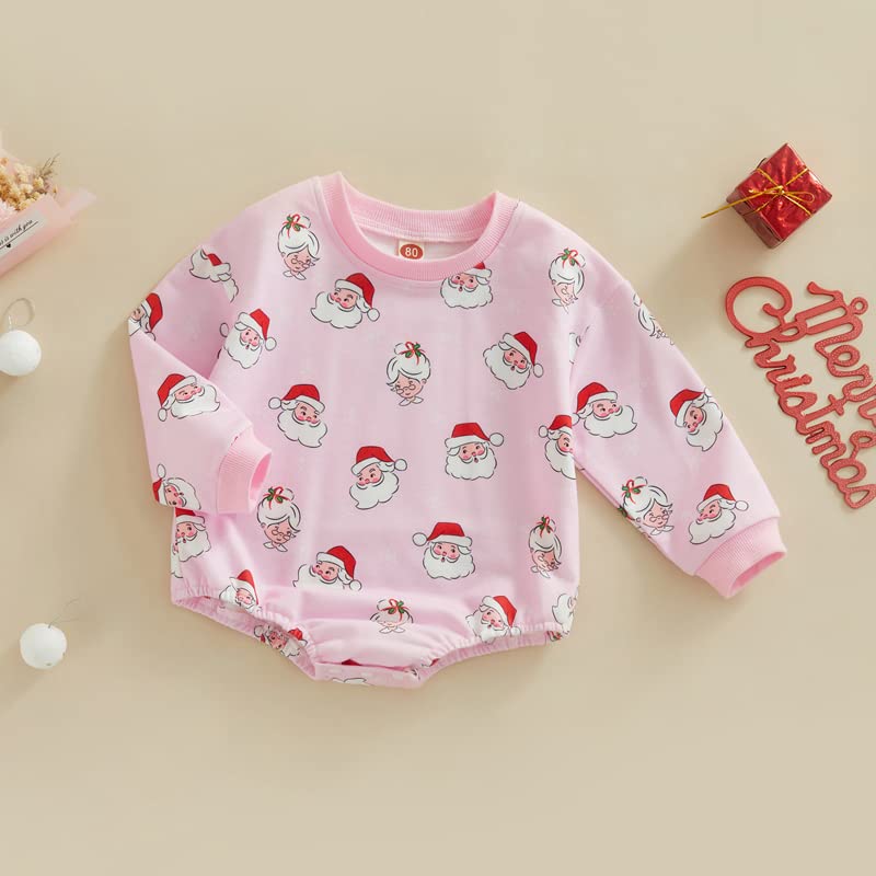 Fybitbo My First Christmas Baby Girl Boy Outfit Sweatshirt Romper Sweater Onesie Long Sleeve Bodysuit Fall Clothes (Pink-Santa C