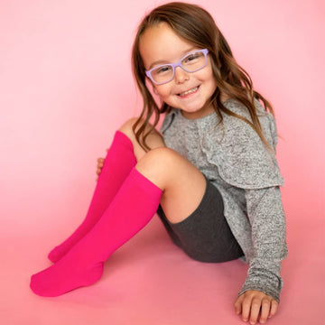 Judanzy 3 Pairs Of Boys And Girls Solid Knee High Uniform Socks For School, Soccer, Football, Afo Etc. (2-4 Years, Hot Pink, Oat