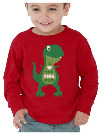 Dinosaur Boys Valentines Shirt Long Sleeve Funny Trex Heart Crusher Valentine Day Toddler Boy Kids T-Shirt 4T Red