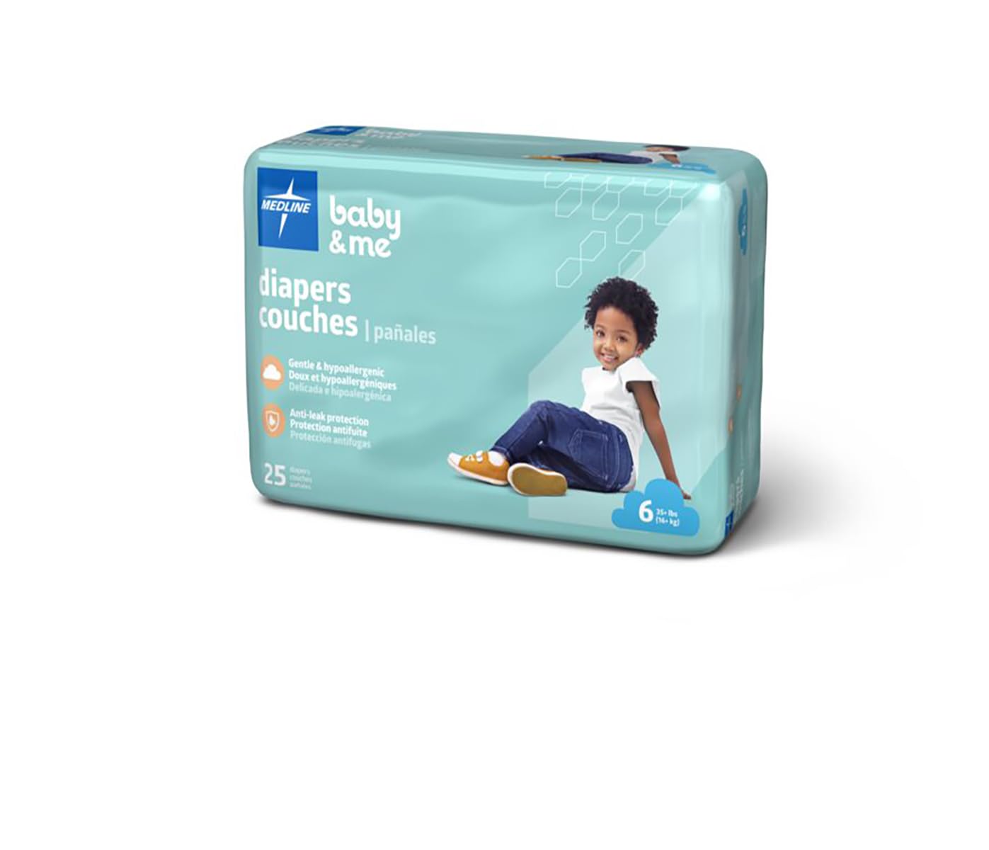 Medline Disposable Baby Diapers, Size 6 (35+ Lbs), Case Of 200