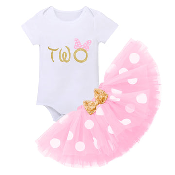 Ibtom Castle Cake Smash 1St/2Nd Birthday Party Clothing For Newborn Toddler Polka Dots + Sequins Bow Skirt+3D Ear Princess Pagea