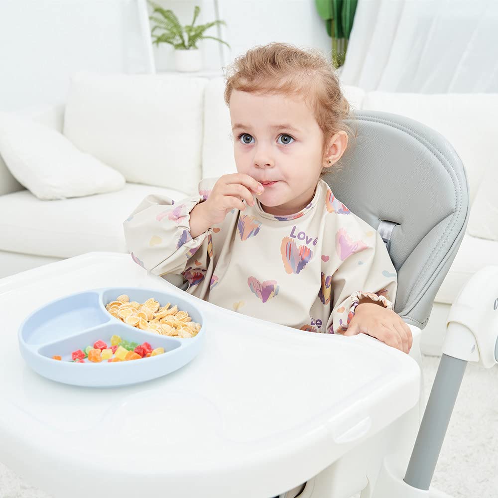 Gzmm Waterproof Baby Bibs,Infant Toddler Long Sleeve Feeding Bib With Food Catcher,Easy Clean & Washable