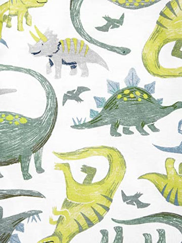 Simple Joys By Carter'S Baby Boys' 3-Pack Snug Fit Footed Cotton Pajamas, Navy Stripe/Sage Green Construction/White Dinosaur, 12