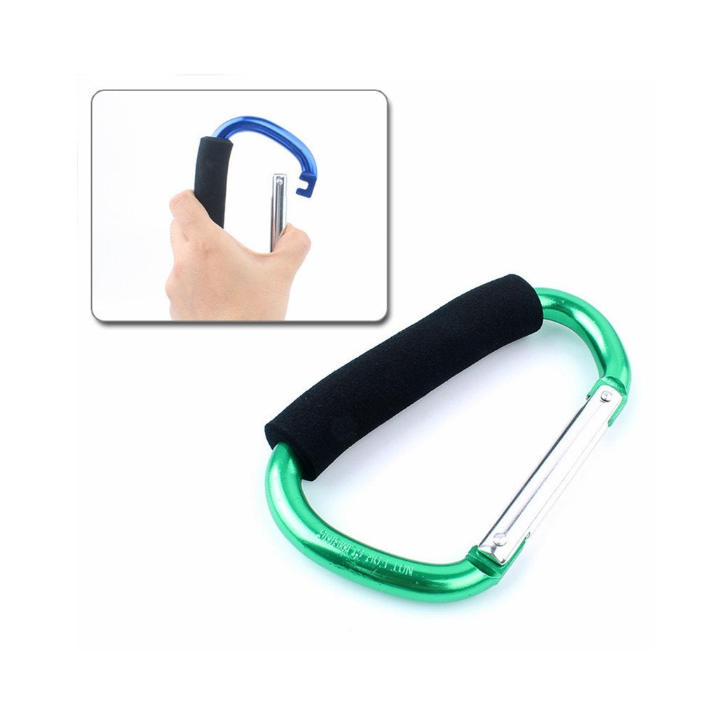 2X Carabiner Hook - 5.4 Large Aluminum D-Style Carry Handle with Sponge for Shopping Bags Handbag Tote Stroller Carrying