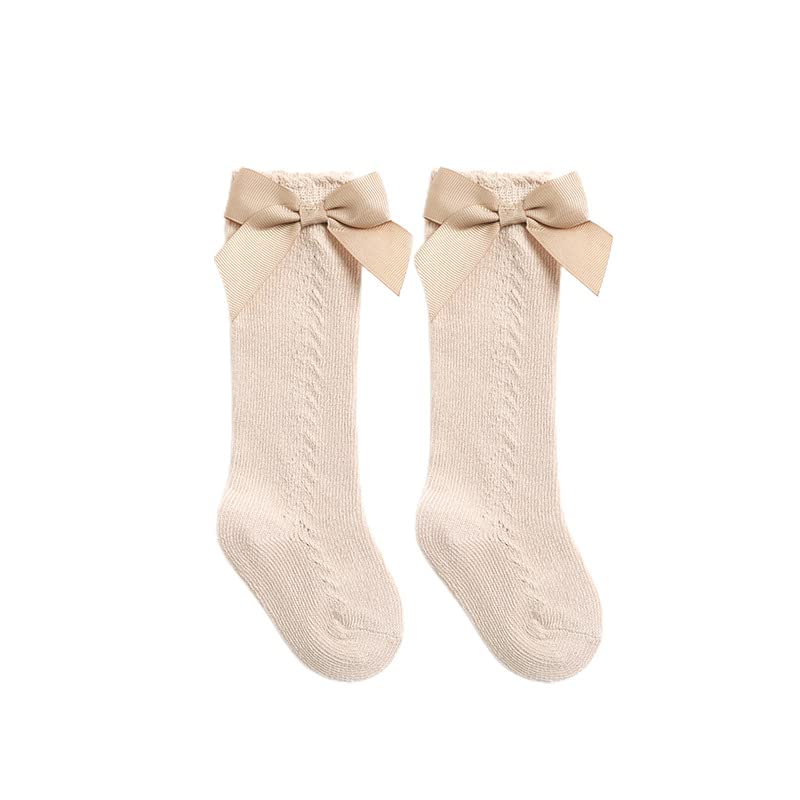 Qandsweet Baby Girl Knee-High Socks Toddlers Bow Stockings Newborn Infant Sock (1-3 Years, White,Black,Grey,Khaki,Brown)