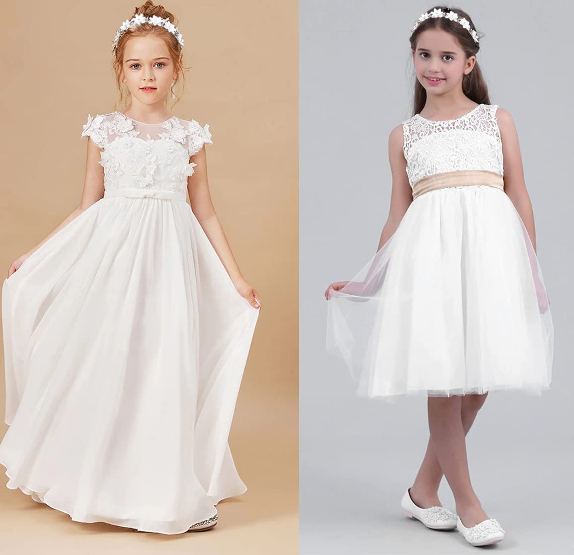 Ddazzling Flower Girl Headpiece Princess Wedding Headband Girls First Communion White Floral Wreath Hair Accessory (White)