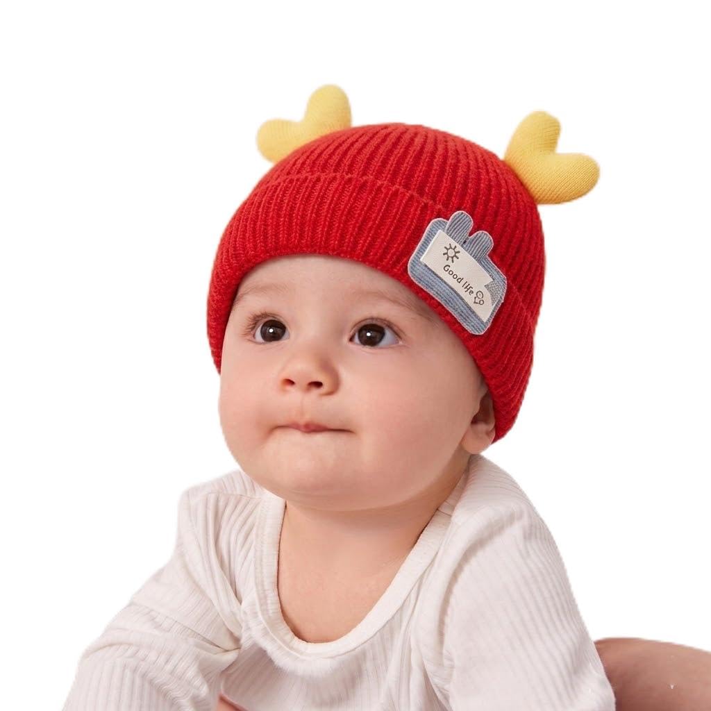 Babymoon Unisex Winter Hat Designed With Hearts | Warm Baby Cap Headwear | Red | 312 Month