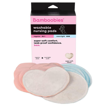 Bamboobies Ultra-Soft Velour Nursing Pads - Reusable, Washable & Leak-Proof - 2 Ultra-Thin and 2 Overnight Pads for Breastfeedin