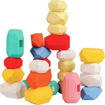 D-FantiX 39 PCS Silicone Sorting Stacking Rocks Stones, Sensory Learning Montessori Toys for 3 4 5 6 Year Old Kids, Educational 