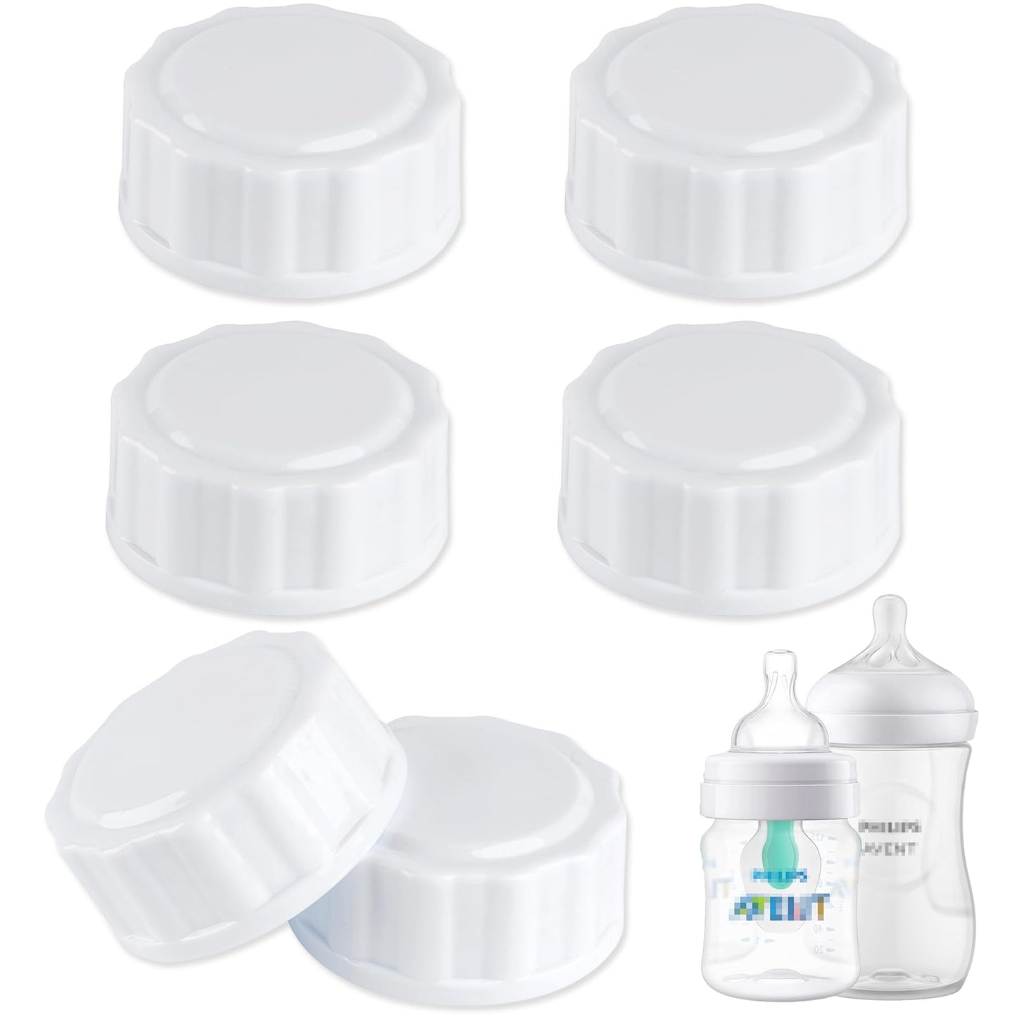 (6-Pcs) Travel Bottle Caps Compatible With Avent Bottles, Bottle Lids Replacement