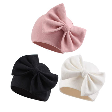 Newborn Baby Girl Hat Cotton Baby Bow Beanie Spring Infant Hats For Girls 0-6Months (Whiteskin Pinkblack, Preemie)