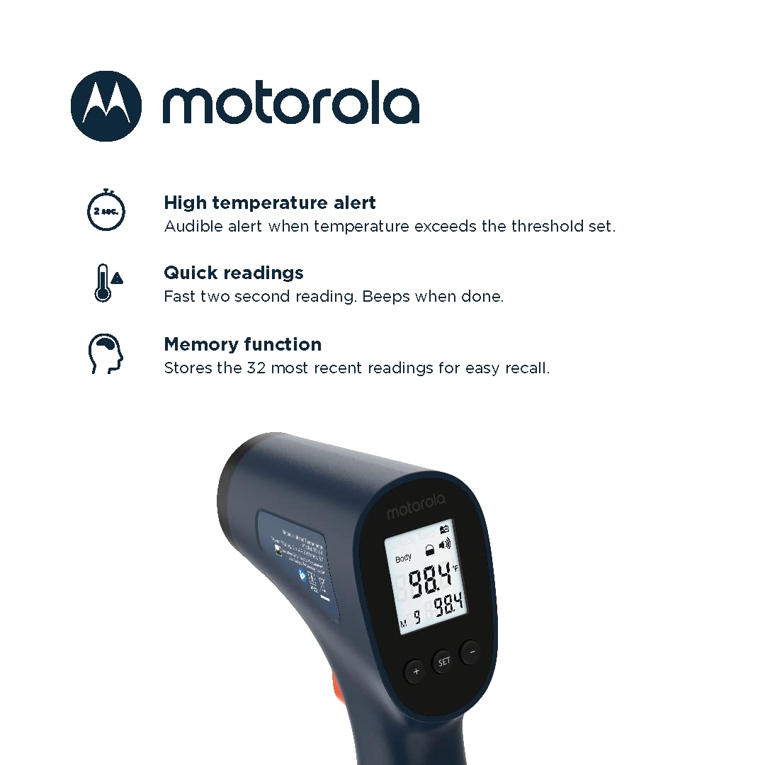 Motorola Te-94 Infrared Touchless Forehead Thermometer For Adults And Kids - Backlit Display, Memory Function, High Temp Alert -