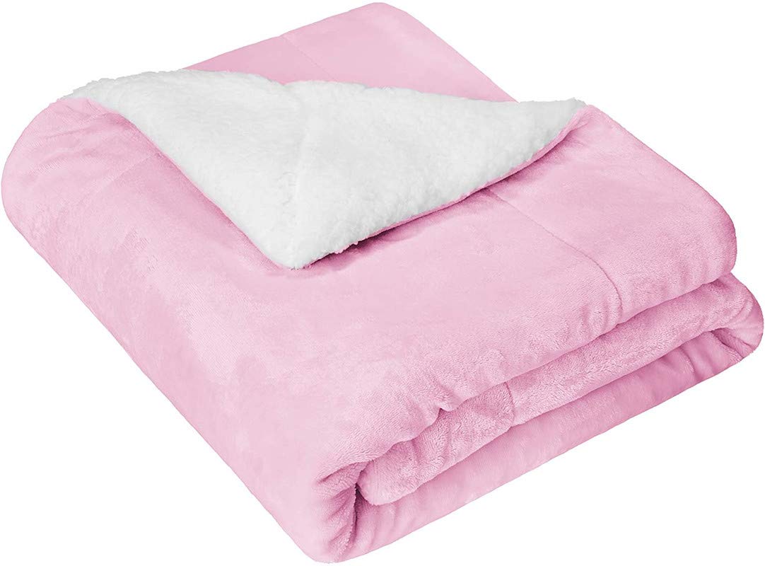 BSB HOME Plain Double Layer Warm and Hot Super Soft Flannel Sherpa Winter Blanket for Born Baby (45 X 60 Inches, Crib Baby Pink)