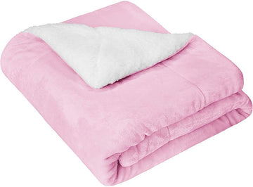 BSB HOME Plain Double Layer Warm and Hot Super Soft Flannel Sherpa Winter Blanket for Born Baby (45 X 60 Inches, Crib Baby Pink)