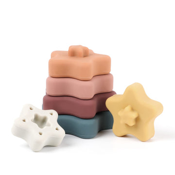 haakaa Silicone Star Stacking Toys, Baby Stacking Rings Baby Stacking Toys & Baby Teether, Boho Baby Toys Stacking Blocks, Silic