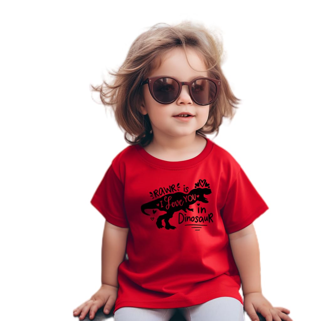 Kids Toddler Baby Girls Boys Valentine'S Day T-Shirt Short Sleeve Love Heart Dinosaur Cotton Tops(Red Rawr Dinosaur,5T