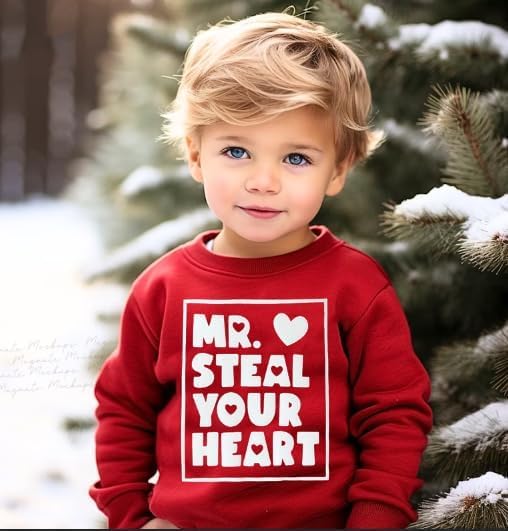 Toddler Baby Boy Valentines Day Outfit Long Sleeve Letter Print Sweatshirt Tops Pants Set 2Pcs Infant Spring Clothes (A-A Red, 6