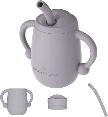 Cuddle Campus 100% Silicone Baby Training Cup, Shatterproof Toddler Sippy Cups with Straw, Open Cup for Baby, 6+ Months 4 Oz