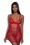Plus Size Valentine Mesh Babydoll Set Red 2X