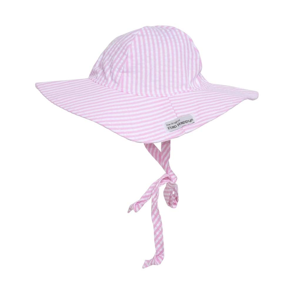 Flap Happy Baby And Children'S Floppy Hat Upf 50+, Highest Certified Uv Sun Protection, Pink Stripe Seersucker, X-Large