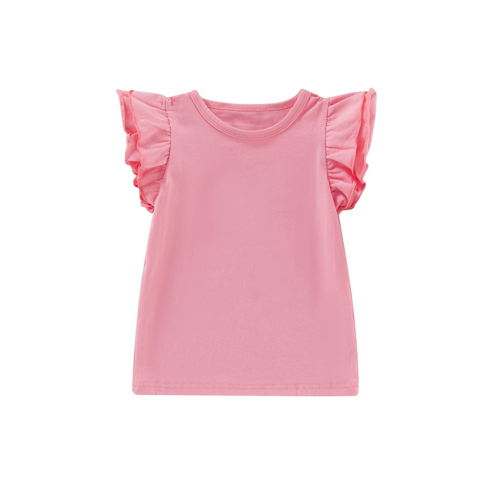 Infant Toddler Baby Girl Top Basic Plain Ruffle T-Shirt Blouse Casual Clothes (1-2 Years, Pink)