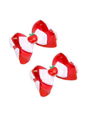 Apple Bow Clips Baby Girls Fruit Hair Pin Apple Hair Clips Baby Fruits Ribbon Bows BBG88 (Set-C)
