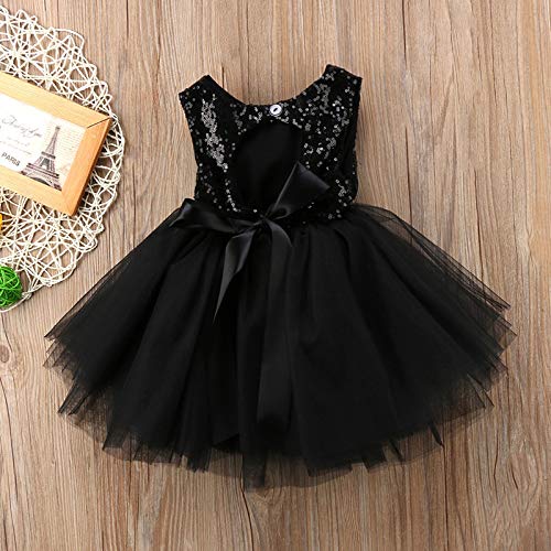 Toddler Girl Baby Lace Flower Sequin Tutu Dress Tulle Pageant Wedding Party Formal Girls Dresses Black 12-18M