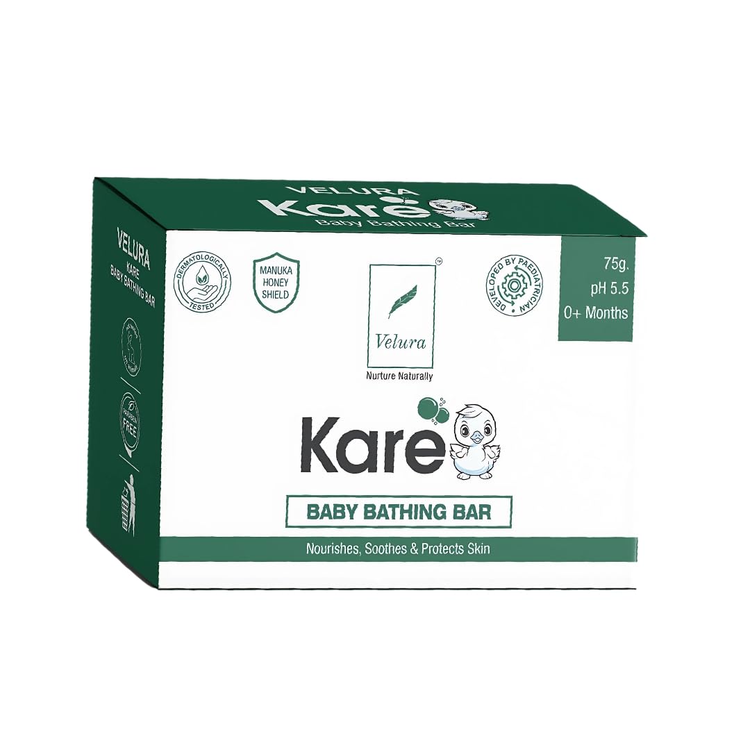 Velura Baby Bathing Soap Bar 75G Kare | Ph 5.5, 0+ Months| Syndet Base Bar, Aloe Vera, Shea Butter & Manuka Honey For Nourishin