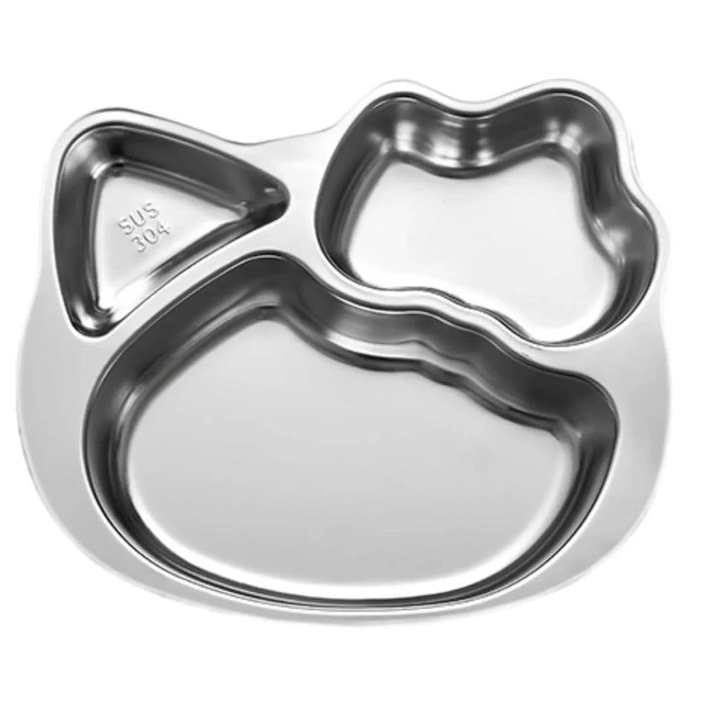 Happy Hues Stainless Steel Divided Meal Plate Tray3 Compartments Dinner Dish For Baby (Kitty)