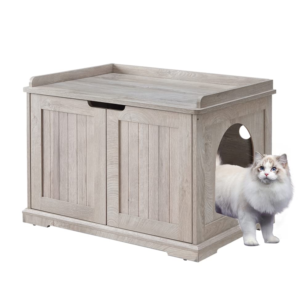 Unipaws Designer Cat Washroom Storage Bench, Litter Box Cover, Sturdy Wooden Structure, Spacious Storage, Easy Assembly, Fit Mos
