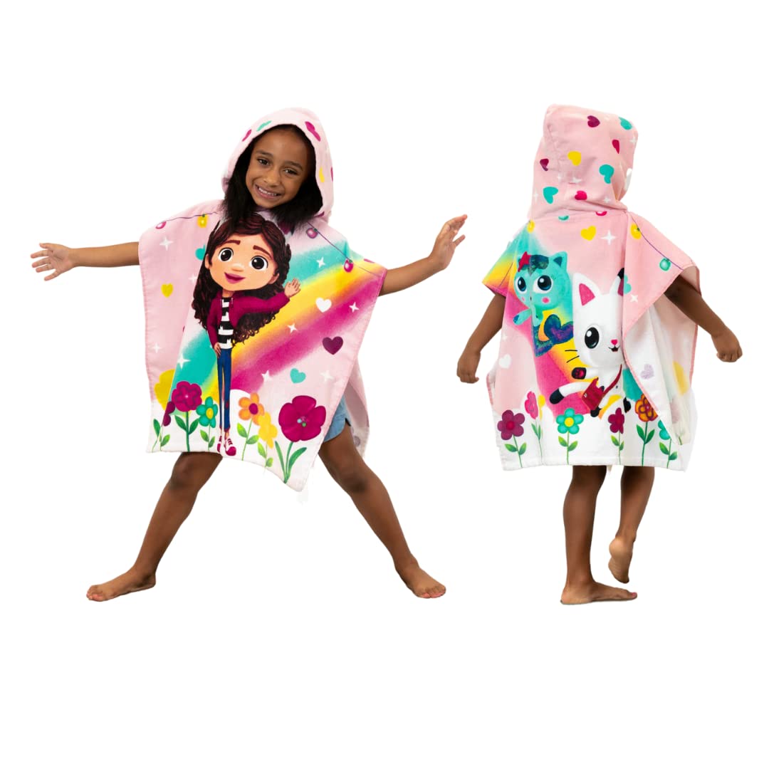 Franco Dreamworks Gabby'S Dollhouse Kids Beach/Pool/Bath/Camping Hooded Towel Poncho 24' X 22', Absorbent Cotton Cover Up, (Of
