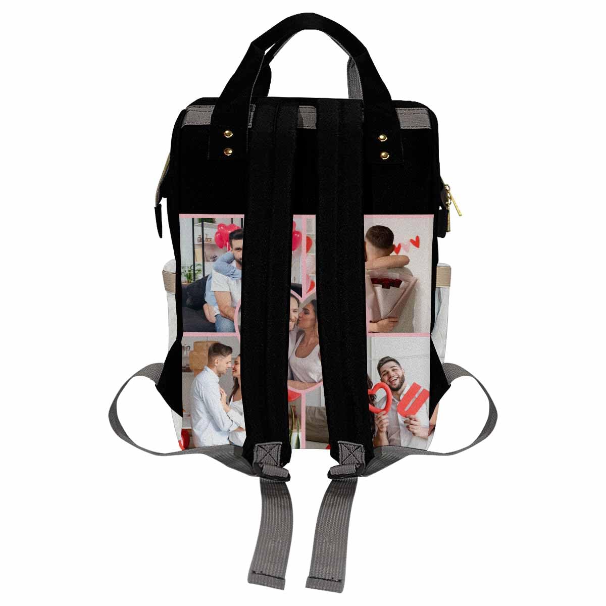 Faroishta Customized School Bag With Photo, Large Capacity Waterproof Diaper Bag, Heart Pattern Monogram Nappy Backpack With The
