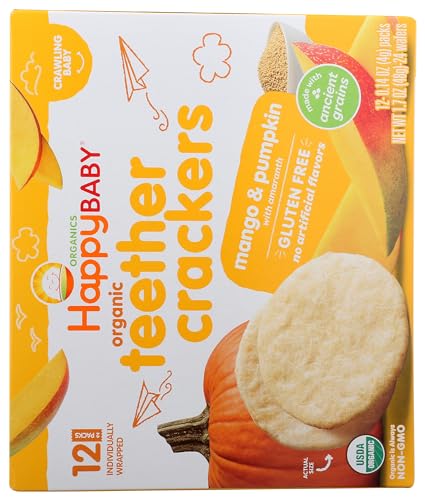 HAPPY BABY Organic Mango & Pumpkin Teether Crackers 12 Count, 1.7 OZ