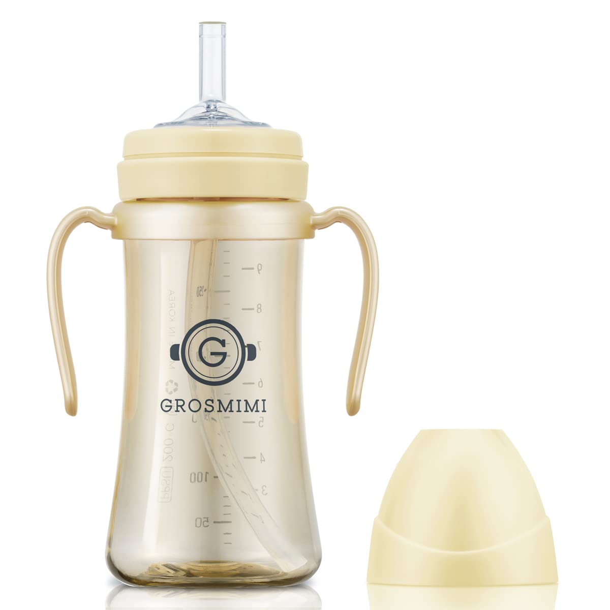 GROSMIMI Spill Proof no Spill Magic Sippy Cup with Straw with Handle for Baby and Toddlers, Customizable, PPSU, BPA Free 10 oz (