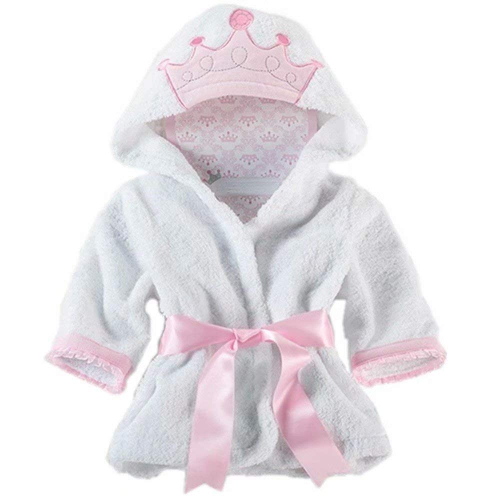 Baby Girl Bathrobe Wash Waddle Princess Crown Hooded Towel Terry Newborn Blankets Bath Robes 0 12 18 Month Ultra Absorbent (Whit