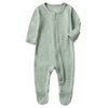 O2 Baby Baby Boys Girls Organic Cotton Zip Front Sleeper Pajamas, Footed Sleep  'N Play(Newborn, Sage)