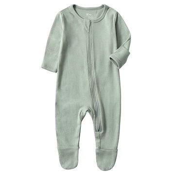 O2 Baby Baby Boys Girls Organic Cotton Zip Front Sleeper Pajamas, Footed Sleep  'N Play(Newborn, Sage)