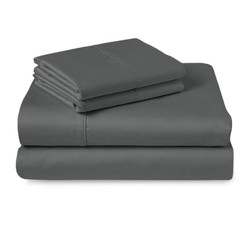 Pizuna 400 Thread Count 6Pc Dark Grey Luxury Bed Sheets Set King With 4 Pillow Cases, 100 Long Staple Cotton Sateen Sheets King,