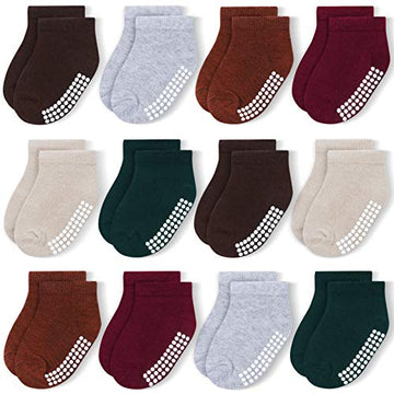Jakidar 12 Pairs Baby Socks Non-Slip Toddler Socks With Grips For Baby Boys Girls - Ankle Low Cut Cotton Socks For Babe And Kids