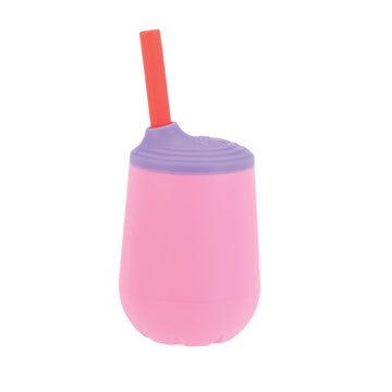 Nuby First Training Cup Set - Silicone Tumbler With Spout And Straw Combo - 4 Oz - 6+ Months - Pink