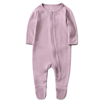 O2 Baby Baby Boys Girls Organic Cotton Zip Front Sleeper Pajamas, Footed Sleep  'N Play(6-12 Months, Mauve)