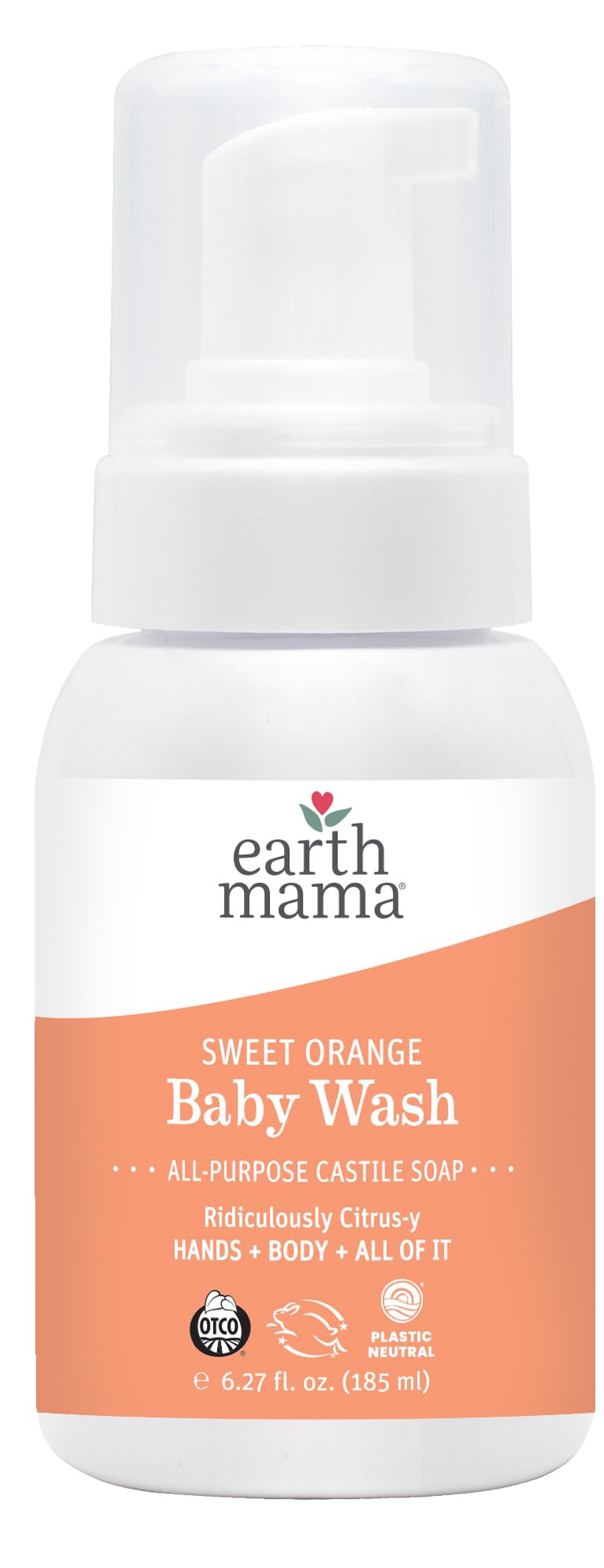 Earth Mama Sweet Orange Baby Liquid Wash Foaming Hand Soap, Organic All Purpose Body Wash For Sensitive Skin, Castile Soap With