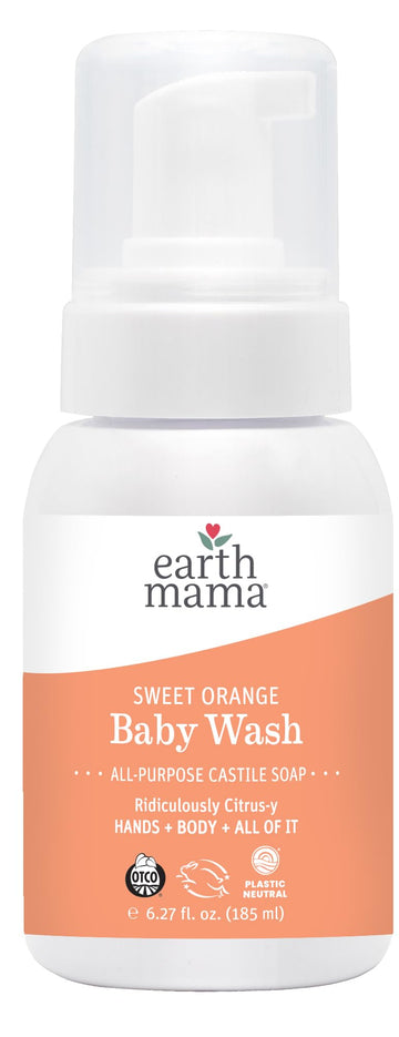 Earth Mama Sweet Orange Baby Liquid Wash Foaming Hand Soap, Organic All Purpose Body Wash For Sensitive Skin, Castile Soap With
